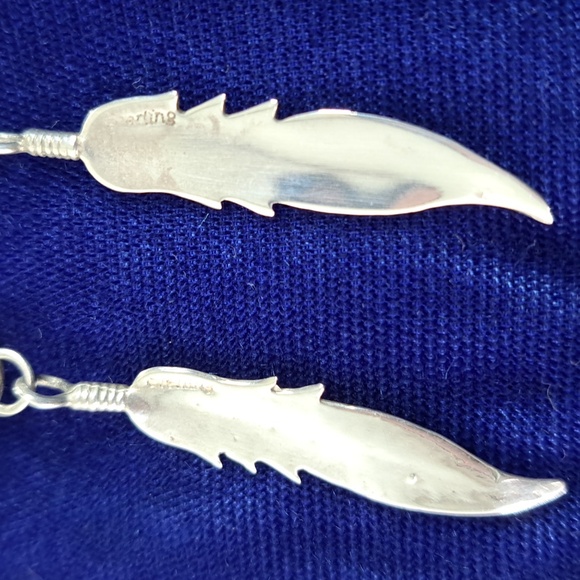 Vintage Native American Black Onyx Sterling Silver Feather Earrings - Picture 14 of 15